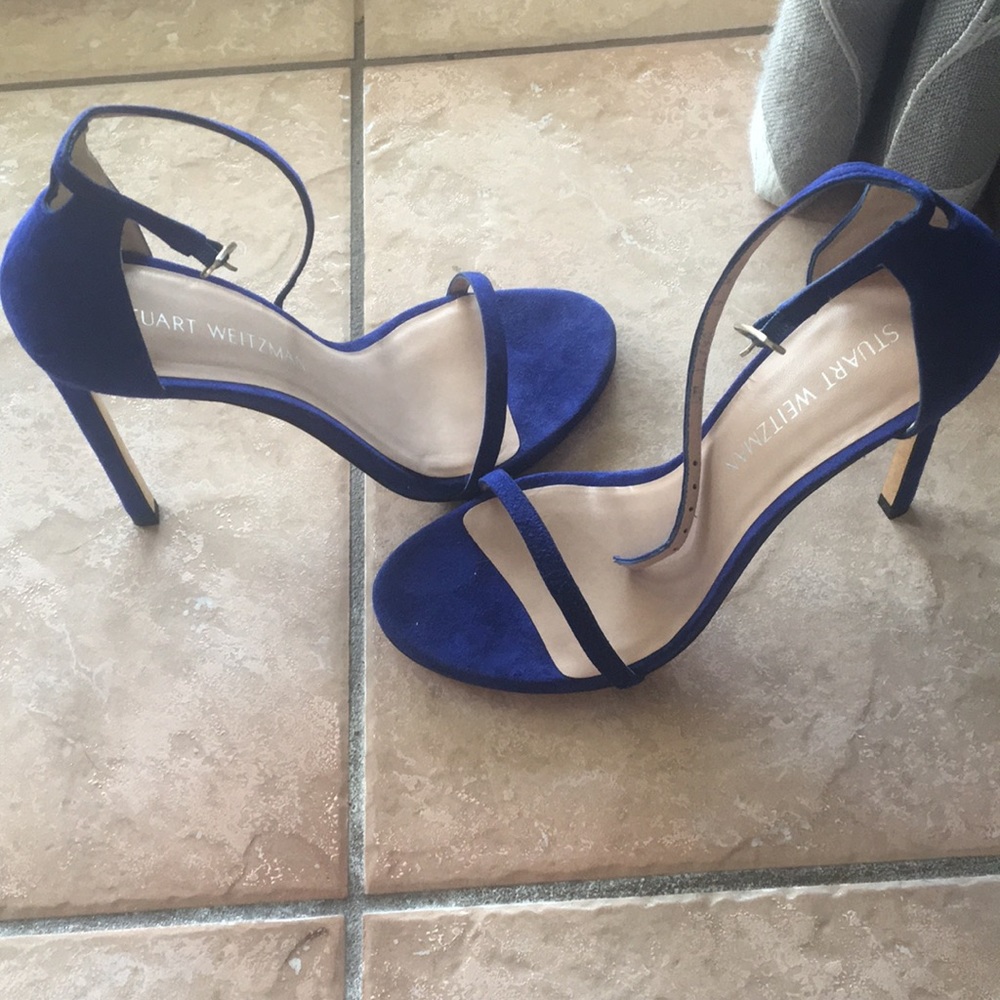 Stuart Weitzman Cobalt Blue Suede Ankle-Strap Stilettos